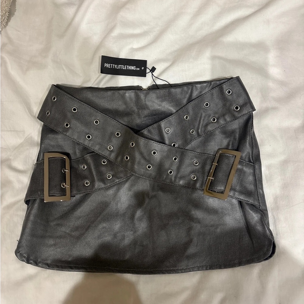 PrettyLittleThing Charcoal Belted Mini Skirt